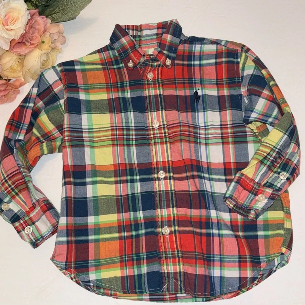 Ralph Lauren 24M Plaid Button Down preppy plaid 24 month Ralph Lauren Yellow